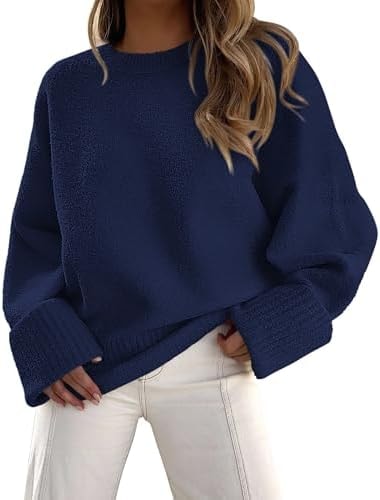 PRETTYGARDEN Women's Fall Fashion Cozy Oversized Sweaters(Navy,L)