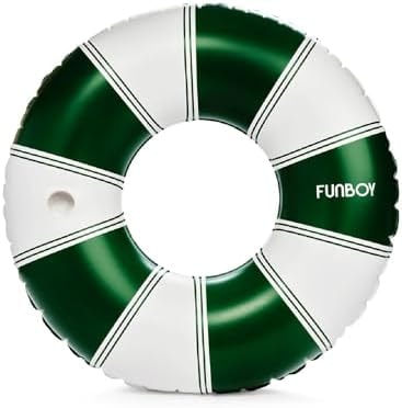 FUNBOY Giant 46" Vintage Green Stripe Pool Tube Float with Cup Holder