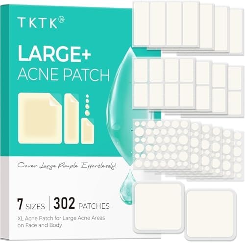 TKTK Large Pimple Patches for Face & Body Zit Breakouts, 7 Sizes 302 Count