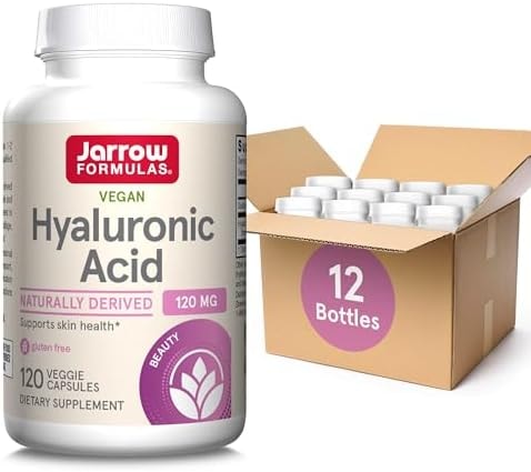 Jarrow Formulas Hyaluronic Acid 120 mg, Dietary Supplement, Skin Health Support, 120 Veggie Capsules, Up to 60 Day Supply, Pack of 12