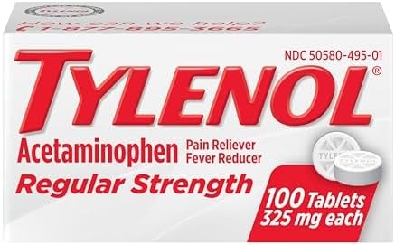 Tylenol Regular Strength Tablets with 325 mg of Acetaminophen, Fever Reducer & Pain Reliever for Headache, Backache, Muscle Aches, Joint Pain & Menstrual Cramps, 100 ct