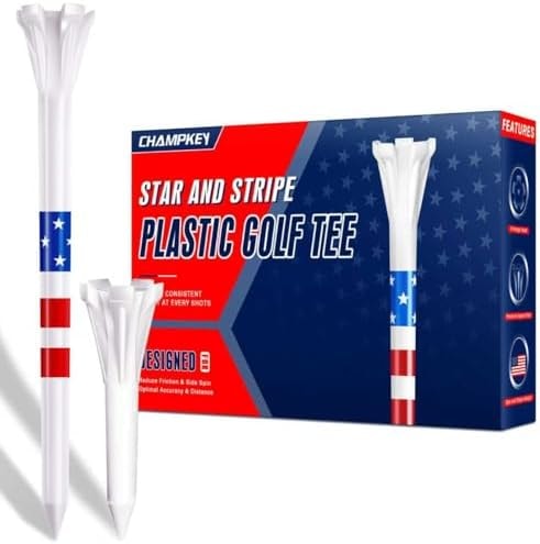 CHAMPKEY 5-Prong Plastic Golf Tees 120 Pack - Star and Stripe Marking System Golf Plastic Tees - Includes 100 Pcs 3-1/4" and 20 Pcs 1-1/2" Plastic GLF Tees (3-1/4")