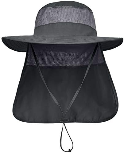 LCZTN Mens UPF 50+ Sun Protection Safari Cap Wide Brim Fishing Hiking Hat with Neck Flap for Garden Work (Dark Grey)