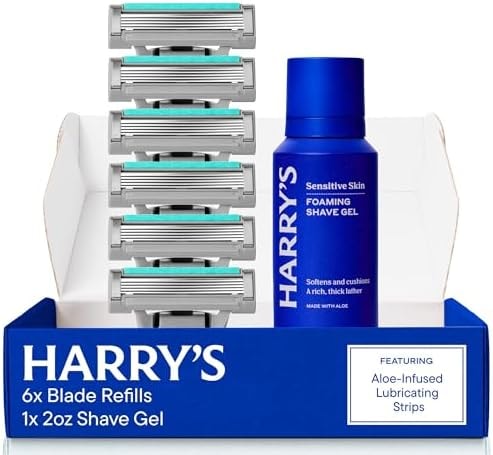 Harry's Plus Razor Refills - 6 Razor Blade Cartridges and Foaming Shave Gel