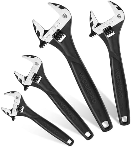 WORKPRO 4-Piece Adjustable Wrench Set, 6"-12", Cr-V Steel, Black Oxide