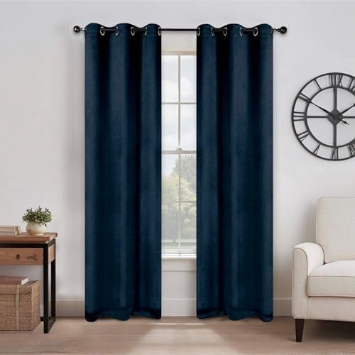 SUPERIOR Semi Blackout Curtains - Vintage Solid Textured Design - 42" x 63" - Grommet Header - Sun Blocking & Room Darkening Drapes for Bedroom, Living Room - Set of 2 Panels - Navy Blue