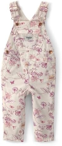 OSHKOSH B'GOSH Girl World's Best Overalls, White Ivory Floral, 24M