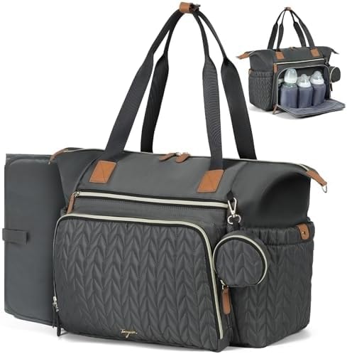 Tonyeee Diaper Bag Tote, Large Baby Diaper Bags Waterproof, Hospital Bag for Labor Delivery with Pacifier Case, Changing Pad, Shoulder Strap, Dark Gray