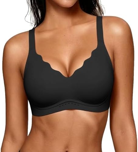 As Fairy Wireless Bras for Women Jelly Push Up Scalloped Bra Black 36C
