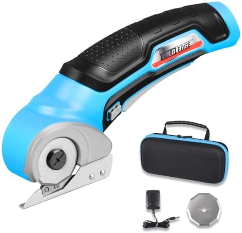 Cardboard Cutter, Cordless Electric Scissors with 2 Blades, Rapid Charger & Case, 4V 2500mAh Rechargeable Electric Box Cutter for Boxes, Fabric, Carpet, Leather