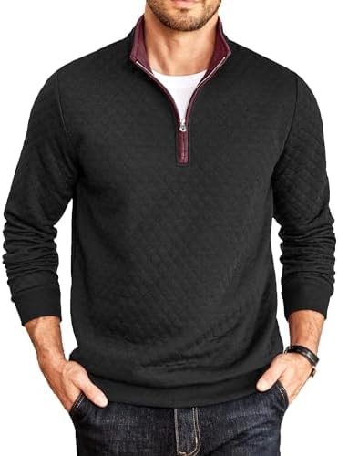 COOFANDY Mens Quarter Zip Pullover Casual Mock Neck Quilted Sweatshirt 2026