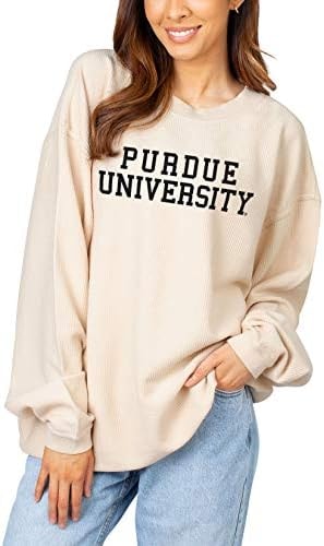 chicka-d NCAA Purdue Boilermakers Womens Corded Crew Pullover Sweatshirt, Natural, Small (443_NC_CB)