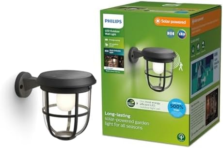 Philips Solar LED UltraEfficient Wall Lantern, 1-Pack, Black