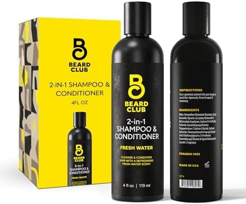 The Beard Club Mens 2 in 1 Shampoo and Conditioner Set - Sulfate Free, Moisturizing, Citrus Scented for Curly Hair Care and Dry Scalp Care