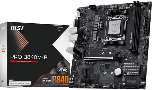 MSI PRO B840M-B Motherboard, mATX - Supports AMD Ryzen 9000/8000 / 7000 Processors, AM5 - DDR5 Memory Boost (8000+ MT/s OC), PCIe 4.0 x16, M.2 Gen4, 2.5G LAN