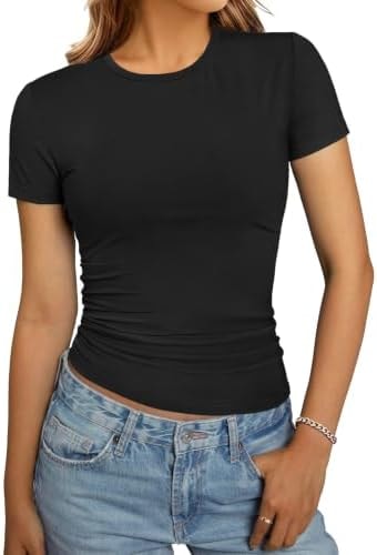 GKBK Women Short Sleeve T Shirt Fitted Casual Basic Going Out TopBlack L