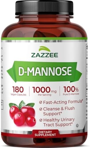 Zazzee D-Mannose, 1000 mg per Serving, 180 Vegan Capsules, 3 Month Supply