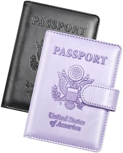 Herain Passport Holder for Travel Essentials, 2 Pcs Passport Cover Wallet Case Travel Gifts Women Men Family, RFID Passports Book Card Holders Travels Cruise Accessories Must Haves