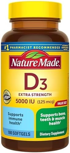 Nature Made Vitamin D3 5000 IU (125 mcg), 180 Vitamin D Softgels