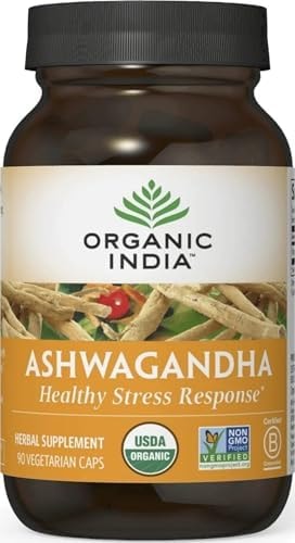 ORGANIC INDIA Ashwagandha Capsules, Vegan Root, Gluten-Free, 90 Capsules