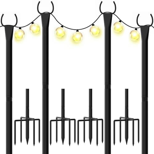 WeValor String Light Poles 4-Pack - 10FT, 5-Prong Base for Patio Deck