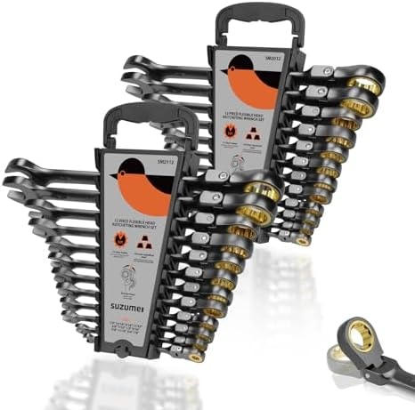 SUZUME 24-piece Flex Head Ratcheting Wrench Set Metric & SAE 180° flexible