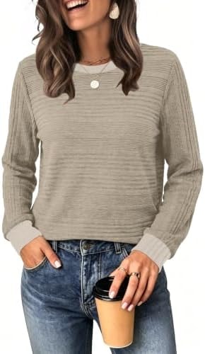 WIHOLL Womens Long Sleeve Tops Fall Outfits Teacher Clothes Apricot XL