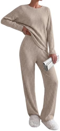 Ekouaer Womens Lounge Sets Long Sleeve Casual Pajama Fall Sleepwear Pockets