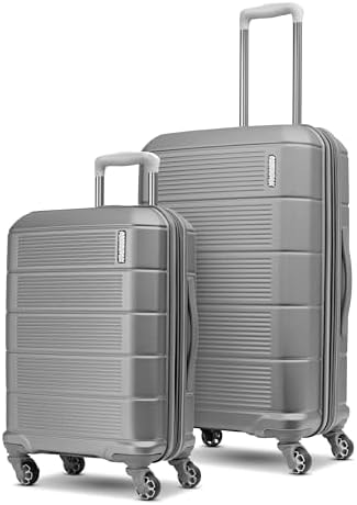 American Tourister Stratum 2.0 Expandable Hardside Luggage with Spinner Wheels, 2PC SET 20/24, Silver