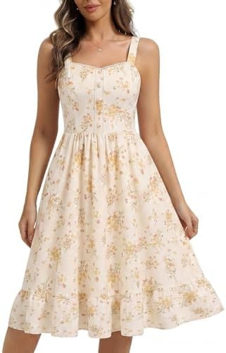 Belle Poque Floral Dress for Women Tea Party Dress with Pockets Yellow M