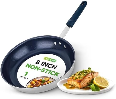 NutriChef 8" Small Frying Pan Nonstick - Ceramic Skillet with Silicone Handle, Ceramic Coating, Stain-Resistant, And Easy To Clean, Ideal for Eggs and Omelettes