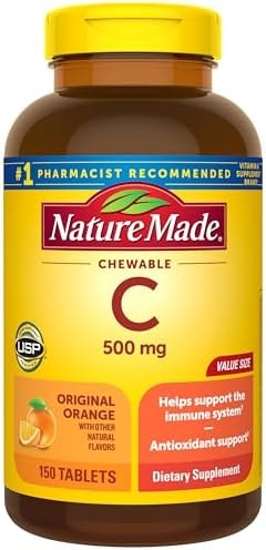 Nature Made Chewable Vitamin C 500 mg, Dietary Vitamin C Supplement for Immune Support, 150 Tablets, 150 Day Supply