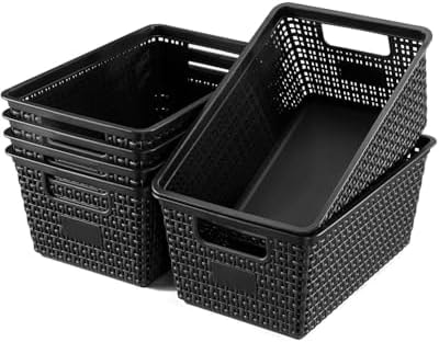 Storage Bins with Lids | Plastic Storage Baskets with Lids for Office Organization,Stackable Organizing Bins with Latching Design, Easy-Clean Boxes for Home, Office, Toys & Classroom Supplies, 6 packs