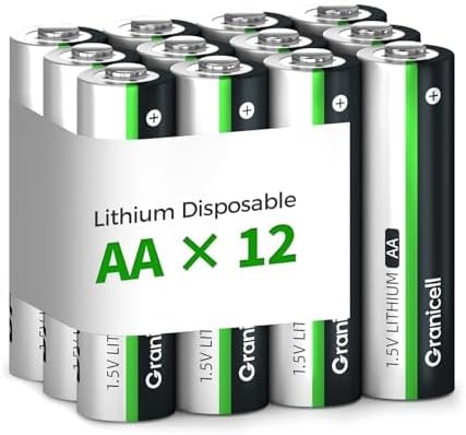 Granicell 12-Pack Lithium AA Batteries | 1.5V for Blink Cameras, Smart Locks, Alarms & Tech Devices | 10-Year Life, Leak-Proof, Extreme-Temp Resistant (Non-Rechargeable)