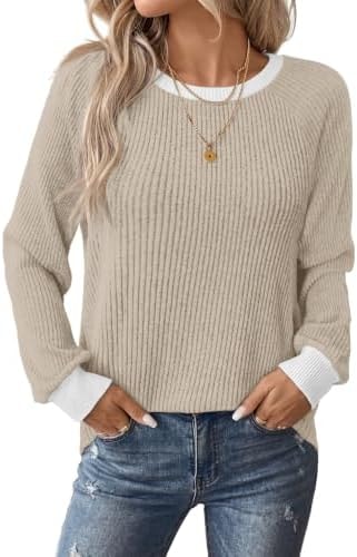 WIHOLL Womens Teacher Tops Cozy Sweaters Fashion Fall Winter Clothing Beige