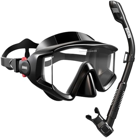 Aegend Snorkeling Gear for Adult Men Women - Snorkel Mask with Dry Top Snorkel - Anti-Fog Panoramic Wide View with Mesh Bag for Snorkeling, Swimming, Scuba Diving, Beach Vacation & Travel