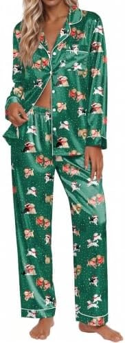 Ekouaer Silk Satin Pajamas for Womens Button Up Long Sleeve Pjs Lounge Set