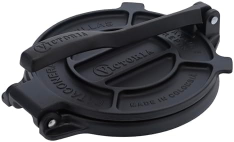 Victoria Cast Iron Tortilla Press, Roti Maker and Tortilladora, Pataconera Seasoned with Flaxseed Oil, Made in Colombia, Traditional Style, Black, 8-Inch