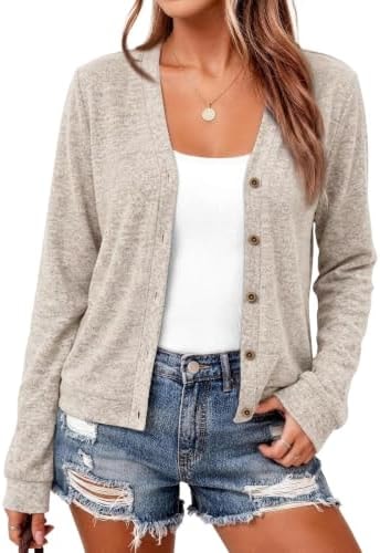 LILLUSORY Lightweight Fall Cardigan for Women Coffee Grey M