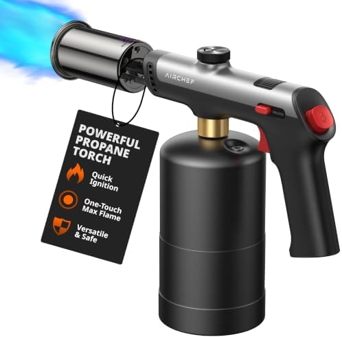 AirChef Propane Torch Gun, One-Touch Max Fire, Safety Lock, Titanium Gray