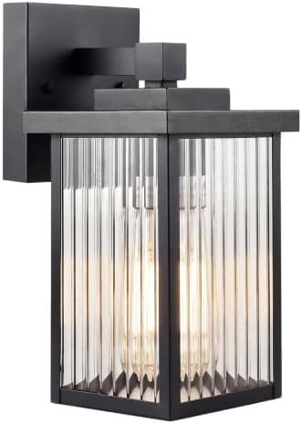 hameso Wall Mount Black Porch Light, Outdoor Wall Light with Textured Glass