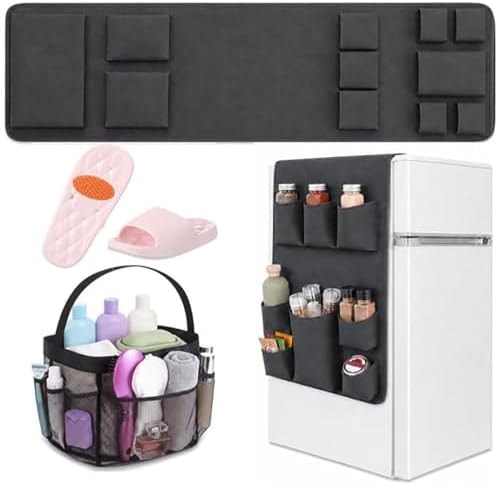 55" x 16" Mini Fridge Organizer for College Dorm Essentials Set, Black