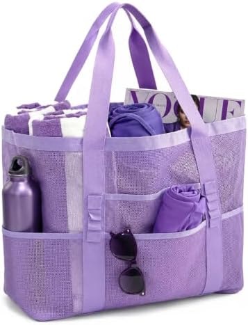 JOYPICKS Large Mesh Beach Bag for Women, Beach Tote with Zipper Pocket