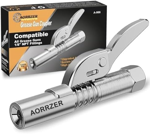 AORRZER Grease Gun Coupler, Strong Lock on Grease Couplers, 12000 PSI High Pressure Greases Gun Coupler, Compatible with All Grease Guns 1/8" NPT Grease Gun Fittings,Duty Quick Release Grease Couplers