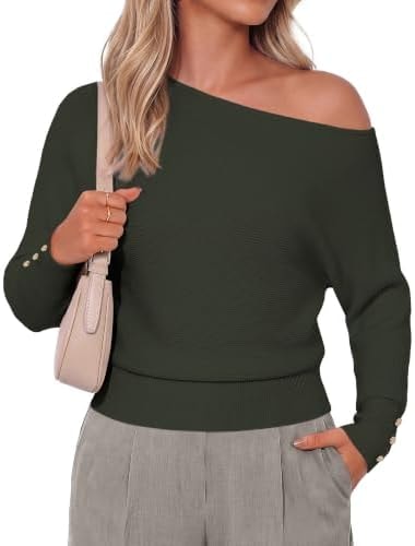 GRACE KARIN Women's Off The Shoulder Sweater 2026 Trendy Long Batwing Sleeve Knit Pullover Sweaters Loose Dolman Blouse Tops