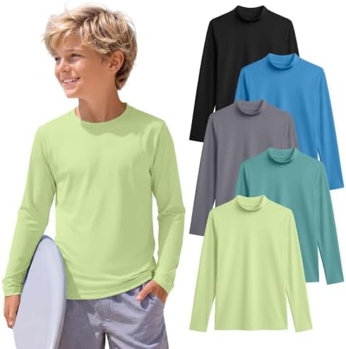 JoyMotion 5 Pack Boys Rash Guard UPF 50+ Shirts, 5-Color, 5-6 Years
