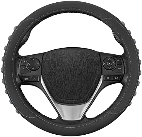 Motor Trend FlexGrip Gray Steering Wheel Cover for Cars – Standard 15 inch Car Steering Wheel Cover, Gray and Black Steering Wheel Protector for Auto Truck Van SUV