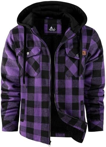 Dekomere Men's Thick Fleece Plaid Jacket Flannel Shirts Sherpa Lined Full Zip Up Hoodie Winter Coat with Pockets