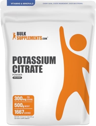 BulkSupplements.com Potassium Citrate Powder - for Hydration Support, Mineral Supplement, Potassium 99mg - Gluten Free, 300mg per Serving, 500g (1.1 lbs) (Pack of 1)
