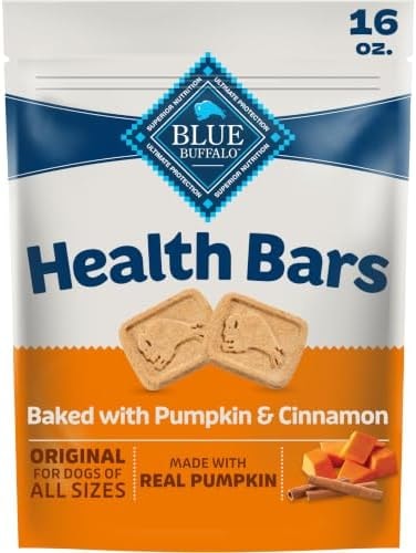 Blue Buffalo Health Bars Pumpkin & Cinnamon Crunchy Dog Biscuits, Oven-Baked with Pumpkin & Natural Ingredients, Healthy Dog Treats with No Artificial Flavors or Preservatives, 16 oz.
